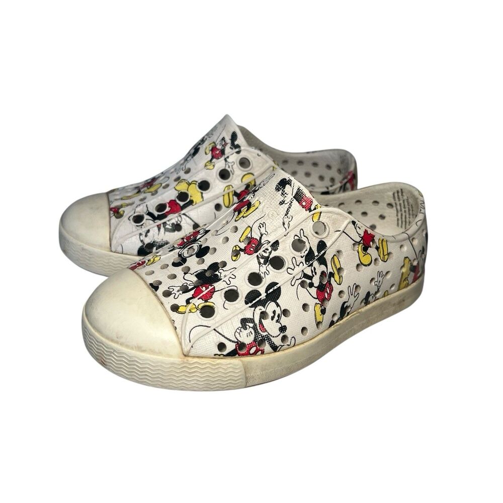 Native Jefferson Mickey Mouse Shoes White Toddler Boys Size 6 Slip On Sneakers